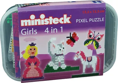 Image de Ministeck 32578 - Tableau mosaïque Girls 4in1, motifs de filles, plaque à assembler, env. 500 pièces dans une boîte réutilisable, cadeau idéal pour jouer de manière créative