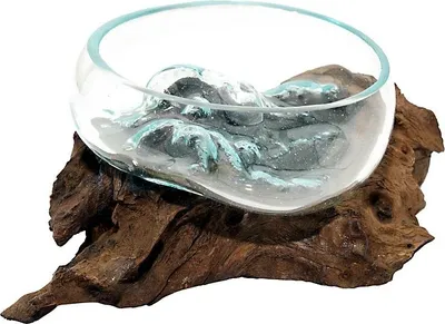 Produktbild von Liqva Schale XS, Wurzelholz Designer-Schale XS, Gamal Schale XS, Teakholz-Schale XS, Deko Schale XS, Wurzelholz Glasschale XS, Liqva Schale XS, Gamal S, root molten schale S, Glas auf Teakholz
