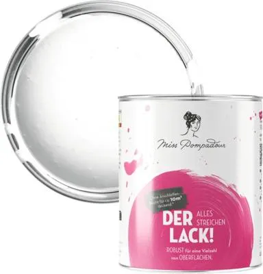 Produktbild von MissPompadour Der Alles Streichen Lack weiß mit weiß - Langlebiger Lack für Fliesen, Türen, Küchenmöbel & Treppen -1 l
