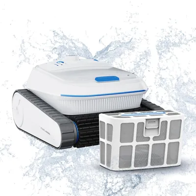 Produktbild von Poolroboter Kabellos Poolsauge für Boden & Wand, App/Bluetooth, 300m² Pools automatische Wasserlinien-Rückkehr, 150 Min/4 Motoren/IP68/4L Filter/180μm