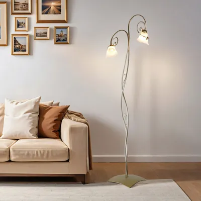 Produktbild von Stehlampe 169 cm E14 Weiß Gold aus Glas Metall Floral Wohnzimmer Stehleuchte