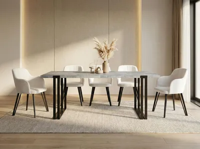 Produktbild von Ausziehbarer Esstisch - Großer Tisch im Loft-Stil mit Schwarze Metallbeinen 160 bis 260 cm - Industrietisch für das Wohnzimmer - Spacesaver - Beton Grau - 160 x 90 cm
