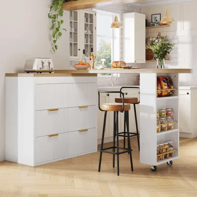 Produktbild von Stehtisch mit 6 Schubladen, 360° drehbar, Kippsicherung, großer Stauraum, Metallgriffe, für Wohnzimmer/Küche/Esszimmer
