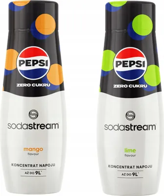 Two bottles of Sodastream Pepsi MAX Zero Sugar flavor concentrates.