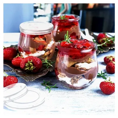 Produktbild von Joghurtglas Dessertglas Glasbehälter Einmachgläser mit Deckel 300 ml 12 Stück