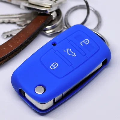 Produktbild von Auto Schlüssel Hülle Silikon Schutz Cover Blau kompatibel mit VW Seat Skoda bis 11/2009 3 Tasten Klappschlüssel