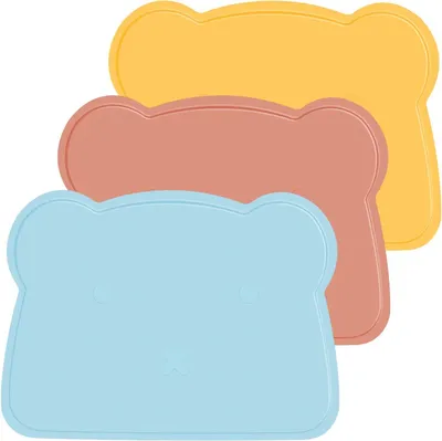 Productafbeelding van Siliconen placemats kinderen - Tafelonderleggers baby - Hygiënisch eten - Verhoogde lekbescherming - 36 x 26 cm - Blauw geel rood