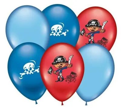 Produktbild von Luftballons Piratenparty, 6 Stück, rot und blau sortiert, Piratenmotive