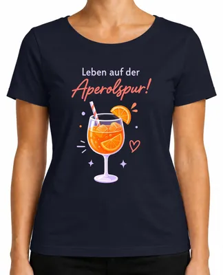 Produktbild von Leben auf der Aperolspur! Sommer Cocktail Spritz Mädelsabend Party Damen T-Shirt, Navy, S