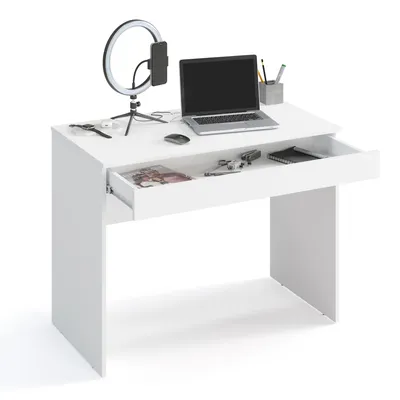 Produktbild von KOMTO Schreibtisch mit 1 Schublade - 100 x 53 x 76 cm Bürotisch Computertisch Klein Arbeitstisch Büro PC-Tisch Kinderschreibtisch mit Stauraum Weiß