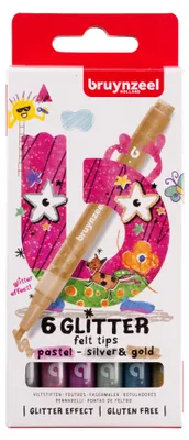 Produktbild von Bruynzeel – Filzstifte für Kinder, 6 Glitzerfarben
