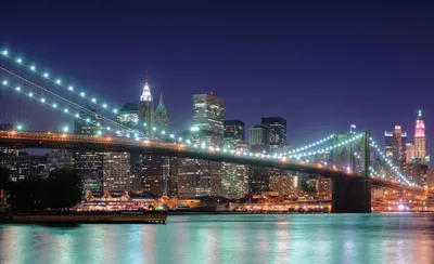 Produktbild von New York Art Print Picture - Panorama Brooklynského mostu v noci (80 x 120 cm)