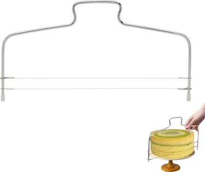 Produktbild von Tortenbodenteiler, Tortenschneider mit 2 gezahnten Schneidedraht Kuchen Tortenteiler Höhenverstellbarem Tortensäge Draht für Torten zum Schneiden von Kuchen, Broten