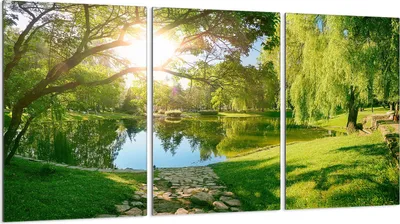 Produktbild von Herdabdeckplatten 3 teilig 30x52 Glaskeramikkochfeld Abdeckung Glas, Landschaft Sonne