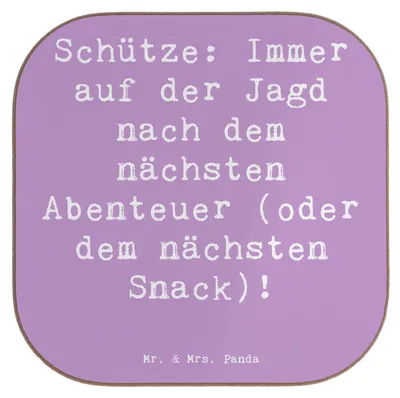 Produktbild von Mr. & Mrs. Panda Untersetzer Glas Spruch Abenteuer Schütze - Lavendeltraum - Geschenk, Abenteuerlust, für Gläser, Geschenke Astrologie, Sternzeichen, Tierkreiszeichen