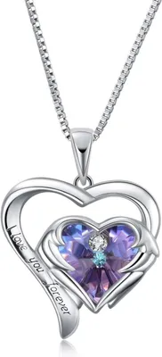 Image de collier pendentif cœur en argent 925 sterling avec cristaux Swarovski - cadeau pour femme