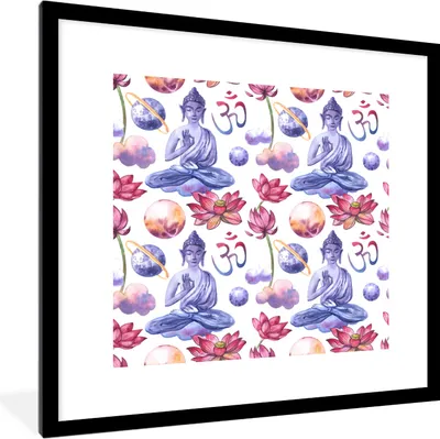 Produktbild von MuchoWow® MuchoWow® Gerahmtes Poster Buddha - Muster - Blumen 40x40 cm - Poster mit zchwarzem Bilderrahmen - Poster - Plakat im Rahmen