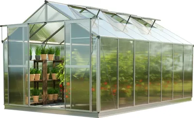 Zdjęcie produktu dla GFP szklarnia Topas 7 rama aluminiowa 225x449 cm - płytami poliwęglanowymi ok. 6 mm - z ramą fundamentową i aut. mechanizm otwierania okien
