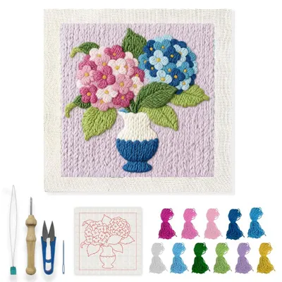 Hortensia Punch Needle Set für Anfänger, DIY Blumen-Stickerei