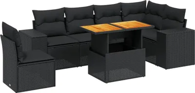 Produktbild von vidaXL 7-tlg. Garten-Sofagarnitur mit Kissen Schwarz Poly Rattan