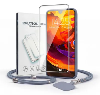 Produktbild von Handyhülle für Huawei P30 mit Handykette und 9H Displayglas Displayschutz Band Kordel Hülle Case Schutzhülle Lavendelblau Blau