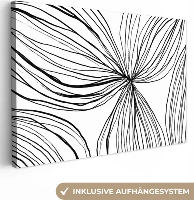 Produktbild von MuchoWow® - Leinwandbilder - Kunst - Linien - Weiß - Schwarz, Wandbild, Wanddeko Bilder Wohnzimmer, 90x60 cm
