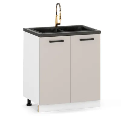 Produktbild von ULWEHOME | Spülenunterschrank 80 cm Beige, Küchenunterschrank Kaschmir mit 2 Türen, Spülenschrank für Küche ohne Spüle und Arbeitsplatte