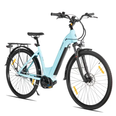 Image de Vélo électrique urbain Hiland 28 pouces pour adultes, cadre en aluminium léger, 3 vitesses, freins à disque hydrauliques, moteur sans balais de 250 W, batterie 36 V 10,4 Ah