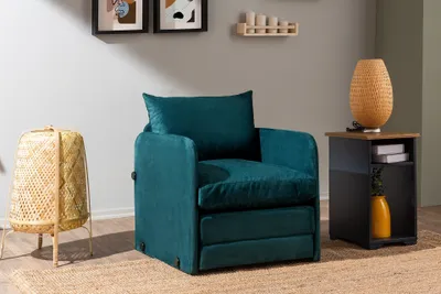 Produktbild von Hanah Home, Saga Single - Petrol Green, 1-Sitzer-Schlafsofa, Petrolgrün, 100 % POLYESTERSTOFF, 68 x 70 x 66 cm