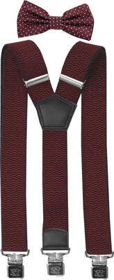 Produktbild von Fabio Farini - 1 Stück mit passender Fliege als Set 4cm Y-Form für Herren Pack Brombeere 4cm Hosenträger - Brombeer Gepunkteter Fliege