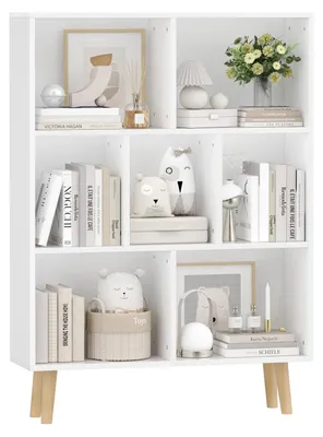 Produktbild von Bücherregal - 7-Fächer Standregal - Freistehendes Aufbewahrungsregal - Massivholzfüße - 80 x 24 x 110 cm - Für Wohnzimmer Schlafzimmer Büro - Weiß