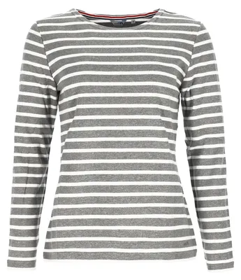 Produktbild von modAS Damen Shirt Streifenshirt 1/1-Arm - Ringelshirt Langarmshirt Damen Gestreift - Longsleeve Shirt mit Streifen aus Baumwolle in Graumelange/Weiß Größe 40