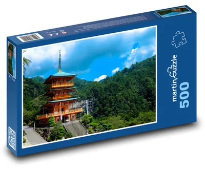 Produktbild von Puzzle 500 Pagode in Japan am Wasserfall - martinpuzzle