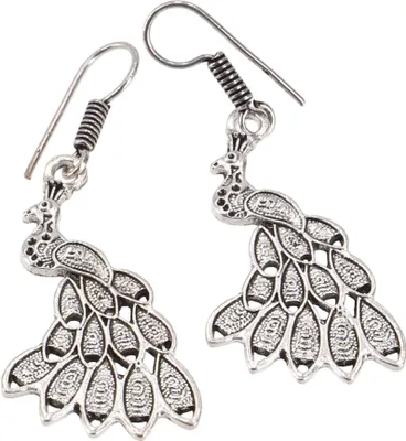 Produktbild von Tribalohrringe aus Messing, Ethnoohrringe, Goaschmuck mit Pfauen - Silber, Silber-Farben, 5*2*0,1 cm, Ohrringe + Ohrstecker Modeschmuck