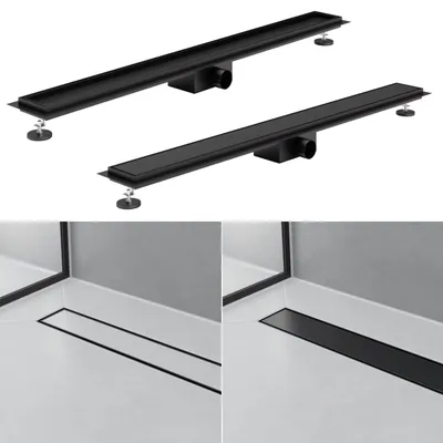 Produktbild von 2in1 Duschrinne Schwarz Duschablauf Bodenablauf Abflussrinne Edelstahl Haarsieb befliesbar 90 cm