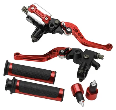 Image de Ensemble de leviers d'embrayage et de maître-cylindre de frein pour guidon de moto (7/8'' / 22 mm), gauche et droite, montage universel pour scooters, vélos de sport, vélos de route, quads ; leviers et maître-cylindre en alliage d'aluminium