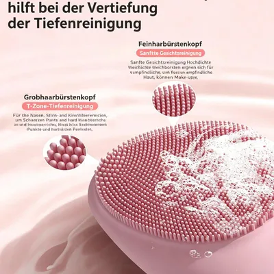 Produktbild von 2-in-1 elektrische Gesichtsreinigungsbürste & Massager – wiederaufladbar & wasserdicht – Tiefenreinigung mit 7 Modi, sanftes Peeling, pink