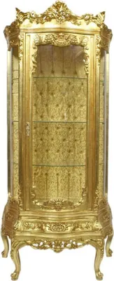 Produktbild von Casa Padrino Barock Vitrine Gold 80 x 40 x H. 200 cm - Prunkvoller Barock Vitrinenschrank mit Glastür und wunderschönen Verzierungen - Barock Möbel