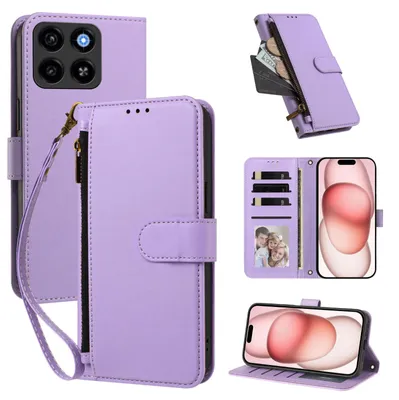 Produktbild von Geldbörse Hülle für ZTE Blade A56 Pro, Kunstleder Handyhülle mit Kartenfächer, Ständer, Handschlaufe Violett