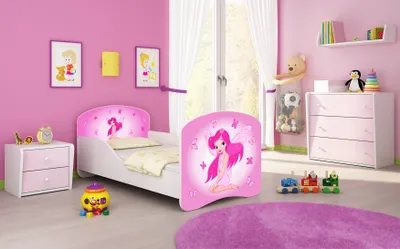 Image de ACMA I Lit d'adolescent Lit d'enfant Lit junior Set complet avec matelas Sommier à lattes Blanc 07 Rose Fée 140x70