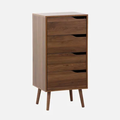 Immagine prodotto di Cassettiera decorata in legno con 4 cassetti, Noce