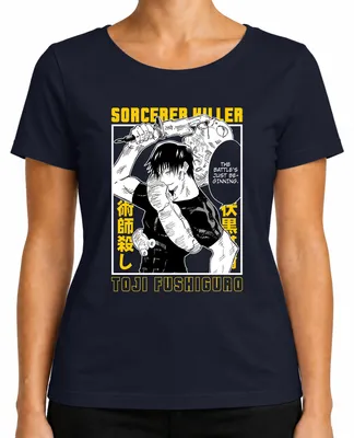 Productafbeelding van Toji Fushiguro, moordenaar van tovenaars, anime-esthetiek, manga, cadeau, donker dames T-shirt, marineblauw, maat XL
