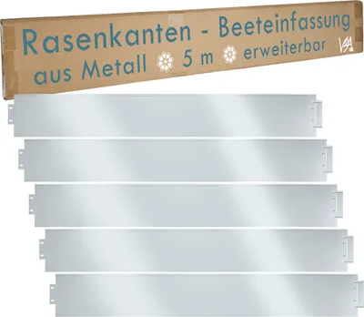 Produktbild von Rasenkante Metall 5m 10m 15m 20m 25m 30m erweiterbar 100x14cm verzinkt Beeteinfassung Beetumrandung Mähkante Garten Umrandung V2Aox, Länge:5 m (4.40€/m)