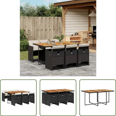 Produktbild von The Living Store 7-tlg. Garten-Essgruppe mit Kissen Schwarz Poly Rattan