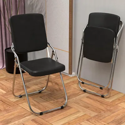 Produktbild von Klappstühle 2er Set,Esszimmerstuhl Stapelstuhl Balkonstuhl Stuhl Metall Klappstuhl Gepolstert Kunstleder für Küche,Büro,Garten,Balkon 46x53x86cm
