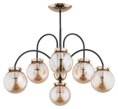 Obrázek produktu pro Lustr s jantarovými koulemi BELIZE, černý, 6xE14x10W, kov, rozměry: 54x62x62 cm, IP20, Alfa