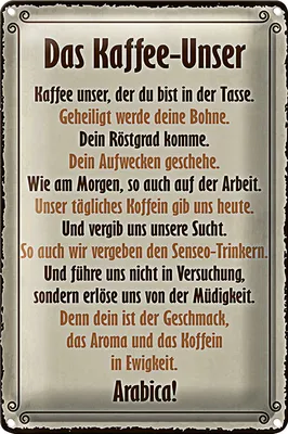 Produktbild von Blechschild Spruch 20x30cm Kaffee Unser du bist in Tasse
