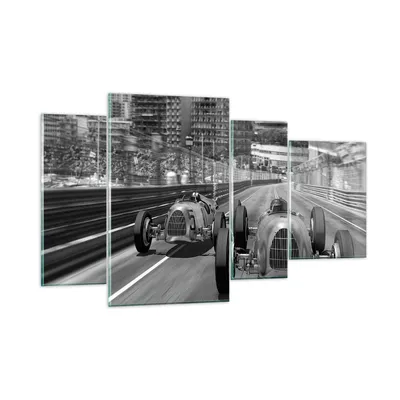 Produktbild von Bilder auf glas - 4 Teile - Formel 1 Retro - 120x70cm - Glasbilder - Wandbilder - Bilder - zum Aufhängen bereit - Wanddekoration aus Glas - Glas Bilder - Wandbild auf Glas - GDL120x70-4843