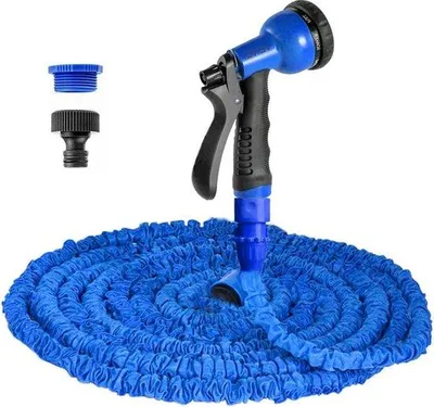 Image de Tuyau d'arrosage flexible bleu de 15 m avec buse à 8 jets - tuyau d'arrosage résistant et étanche pour le jardin