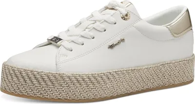 Produktbild von Tamaris Damen Sneaker Lowcut vegan mit Plateausohle in Bast Optik 1-23713-42, Größe:37 EU, Farbe:Weiß